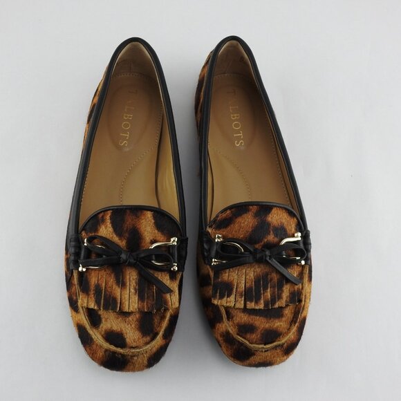 Talbots Everson Tasseled Leopard Print Leather Driving Moccasins Sz 5 Animal Fla - Picture 13 of 14